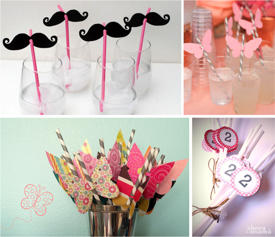 Pajitas decoradas con formas de cartulina